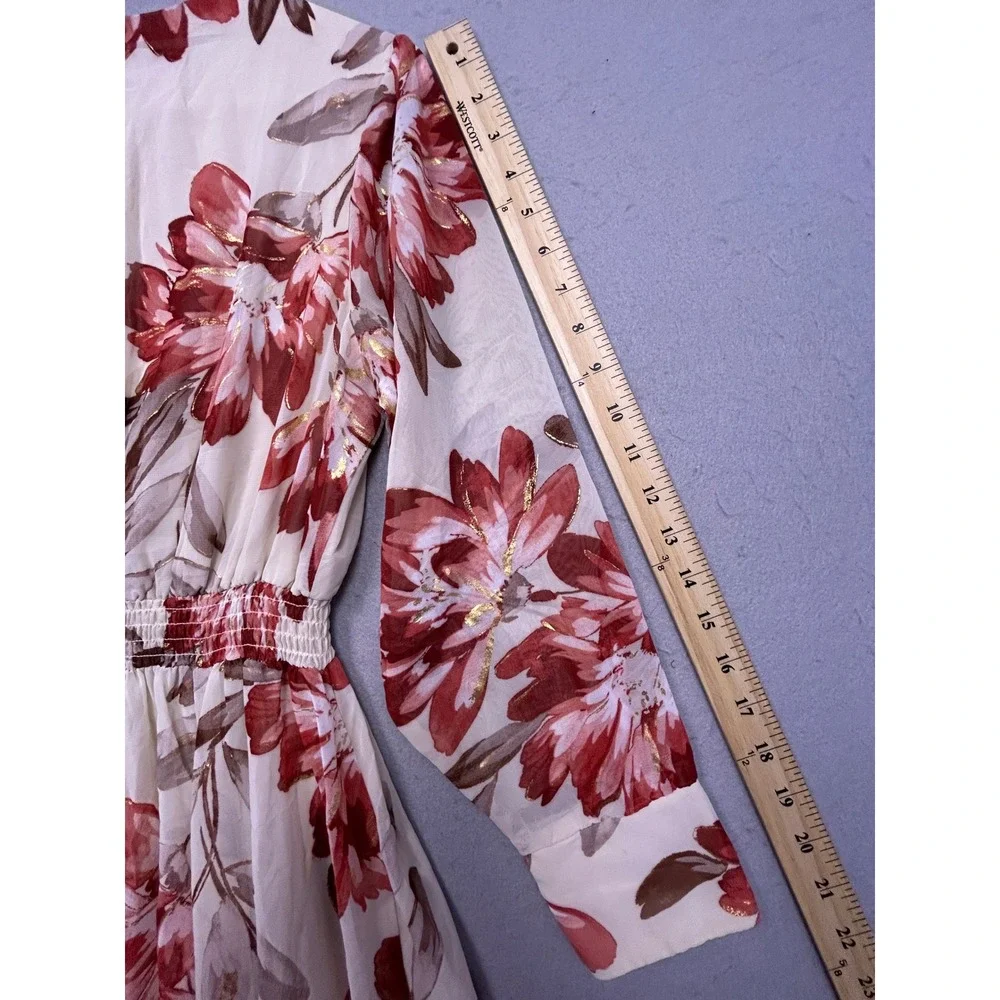Alexa B Maxi Dress Chiffon Floral Red Gold 4P Womens